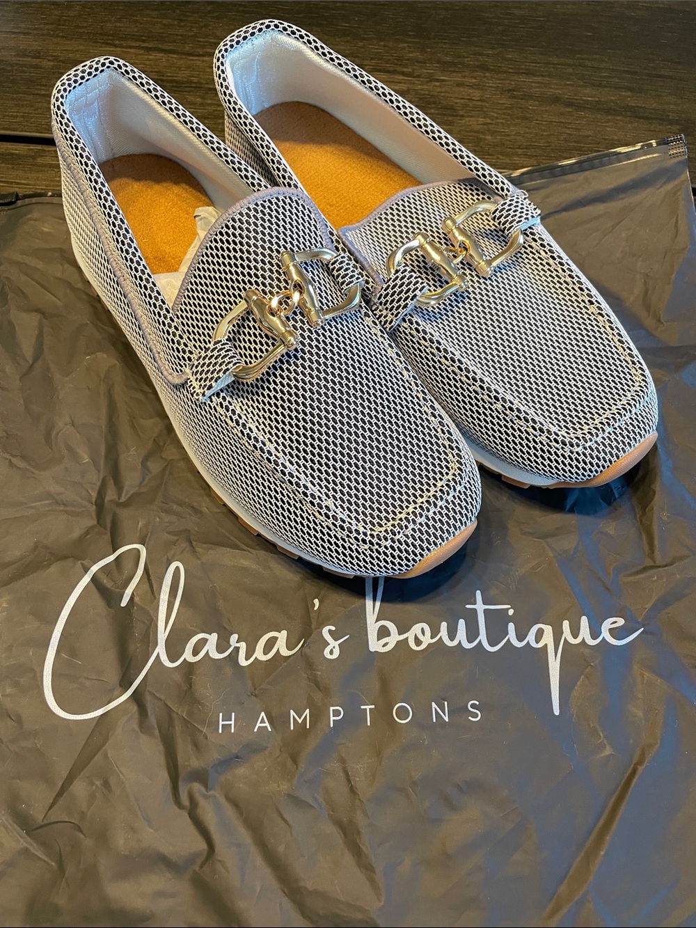 Women’s White Mesh Loafers with Gold Chain Accent